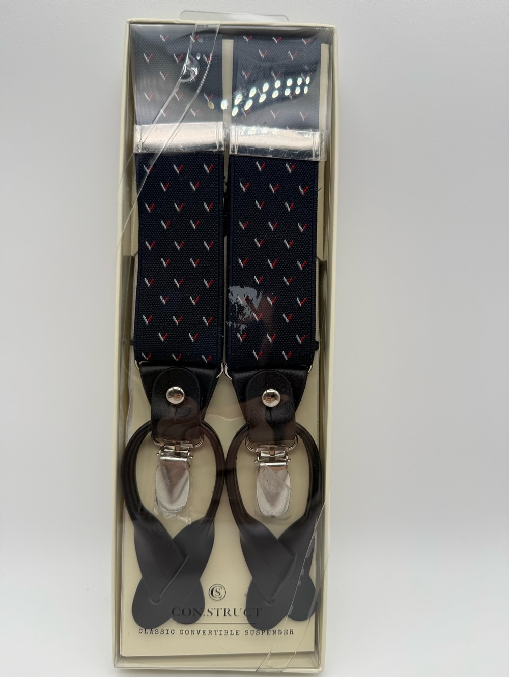 Construct Classic Navy Men's Suspenders with Subtle Red Accents